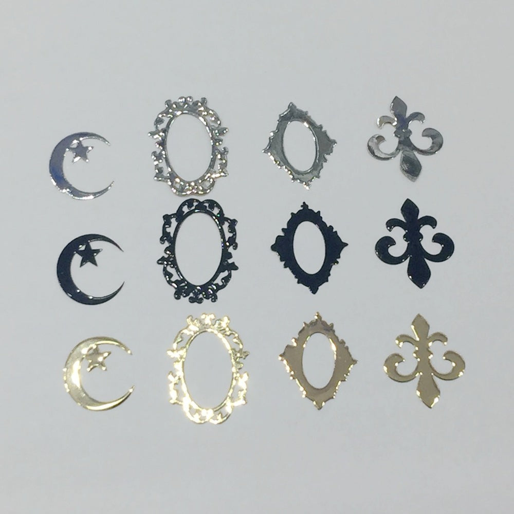 NRD012 1 box Gold Hollow Out Nail Glitter Sequins Mixed Flowers Star Designs Metal Thin Slice Paillette Polish Nails