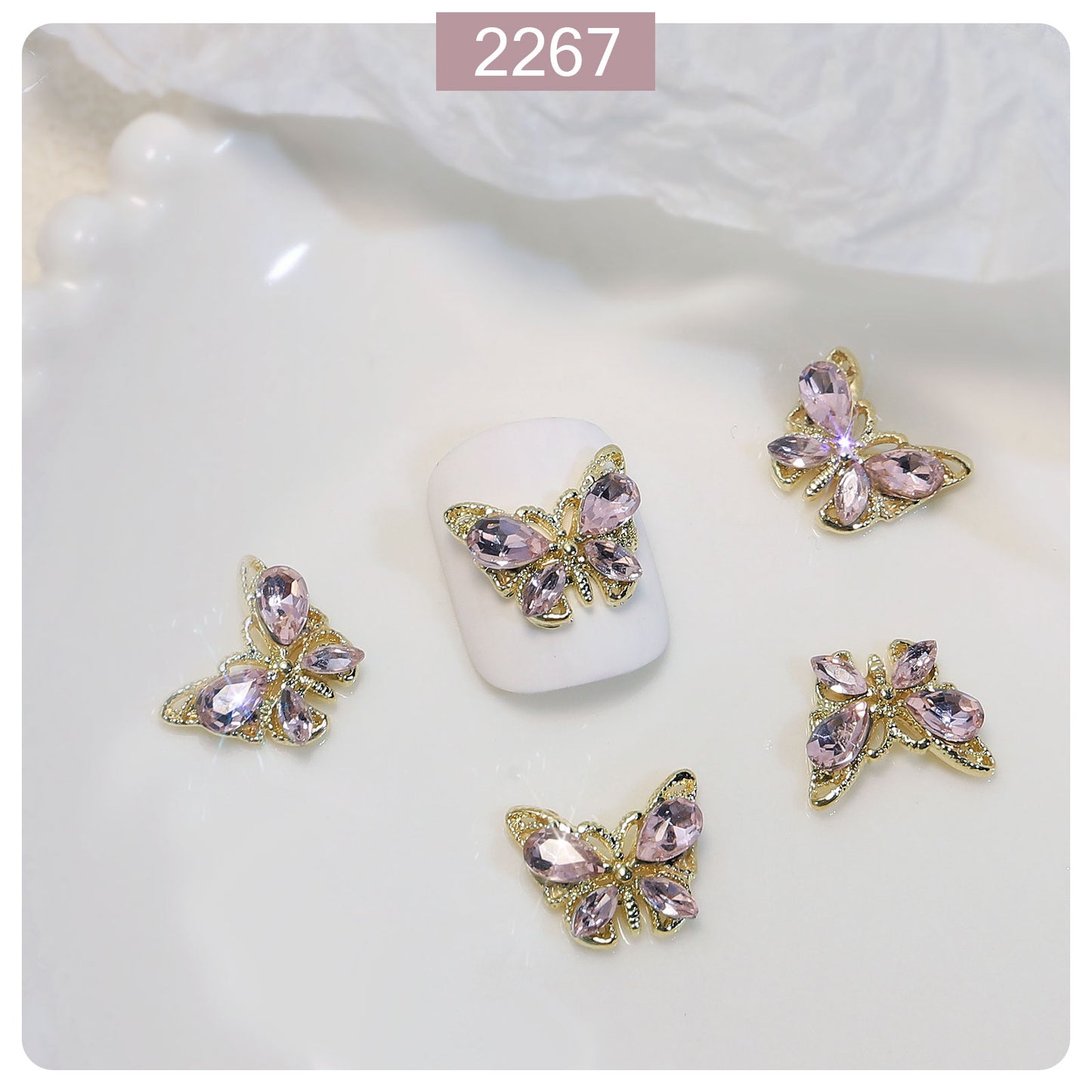 NZJ049 New luxury shiny 3D alloy crystal butterfly zircon nail accessories wholesale