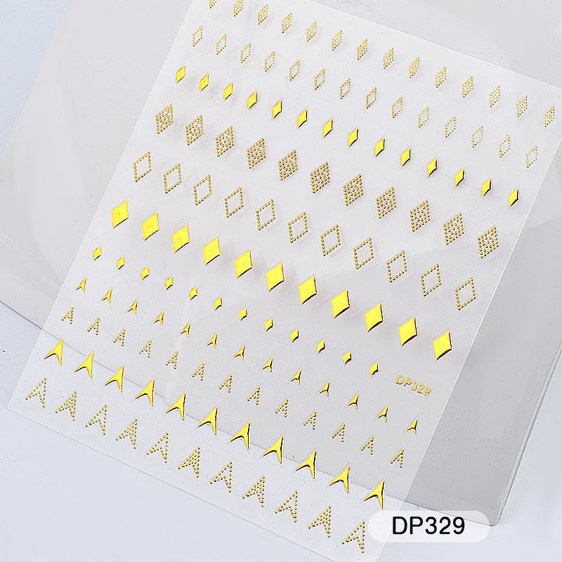 NS5D015  ForLife 1 Sheet Metallic Nail Art Stickers Mixed Geometric Patterns 3d Gold Hollow Adhesive Sticker Decoration
