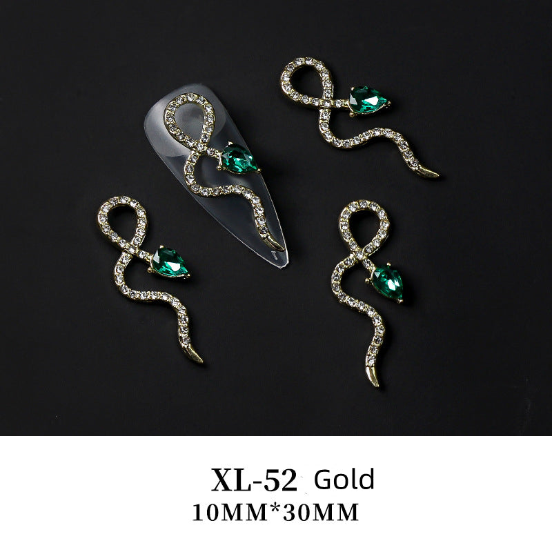 NZJ003 Trend Snake Nail Jewelry Shinny Diamond Crystal 3D Zircon Snake Nail Art Charms In Bulk For Nail Zircon Decoration
