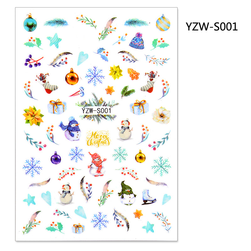 NS5D007  1pcs Christmas Winter Nail Sticker Robin Snow Flower New Year Halloween 3D Decals Nail Art Design Decor Accessories