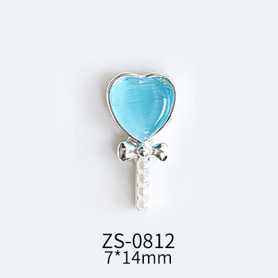 NZJ047 Lollipop Design 3D Nail Art Charms Heart Shaped Cat's Eye Stone Design Manicure Jewelry For Nail Art Decoration