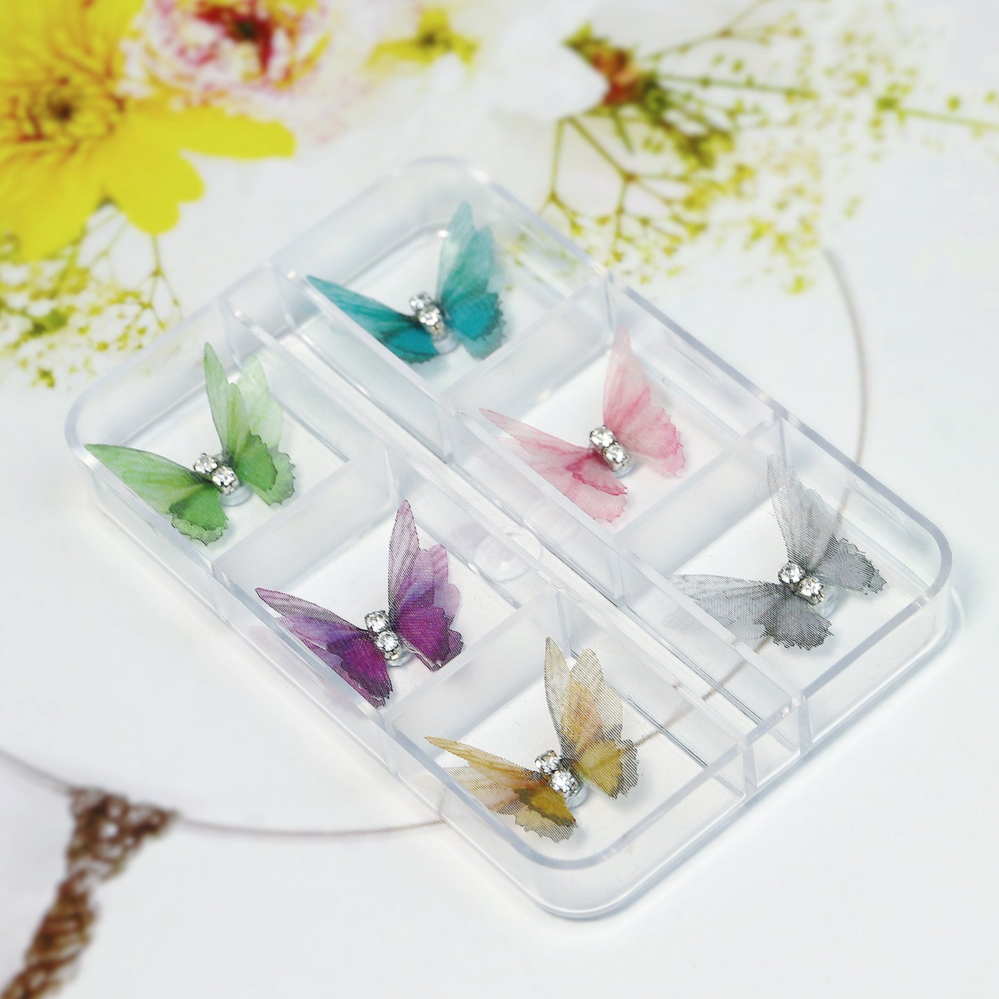 NZJ010 New Magnetic Removable Nail Art Simulation Butterfly Jewelry 6 Grid/Boxed Tulle Butterfly Jewelry