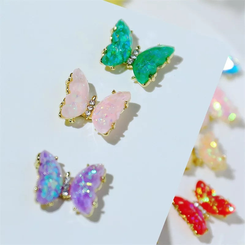 NZJ030 3D Crystal Butterfly Nail Art Charms Aurora Clear Glass Rhinestone AB Color Shiny Alloy