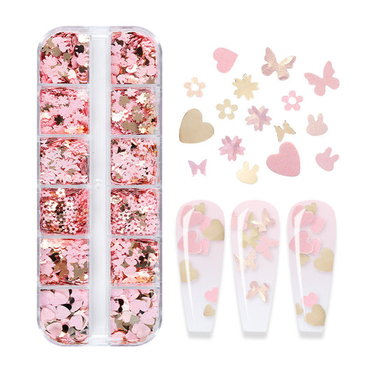 NDE063 Pink Gold Butterfly Love Flower Rabbit Nail Art Sequins Beauty Decorative Sequins