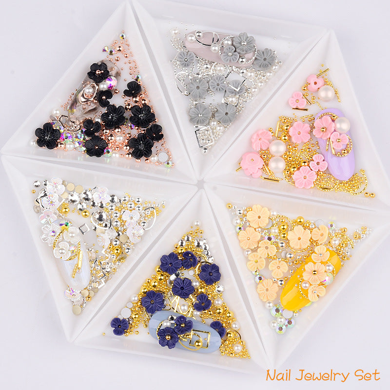 NDE015 ForLife 3D Nail Art Rhinestones Decoration Five Petals Flower Gold Pearls Decorations Nail Art Sticker Tool Manicure Art