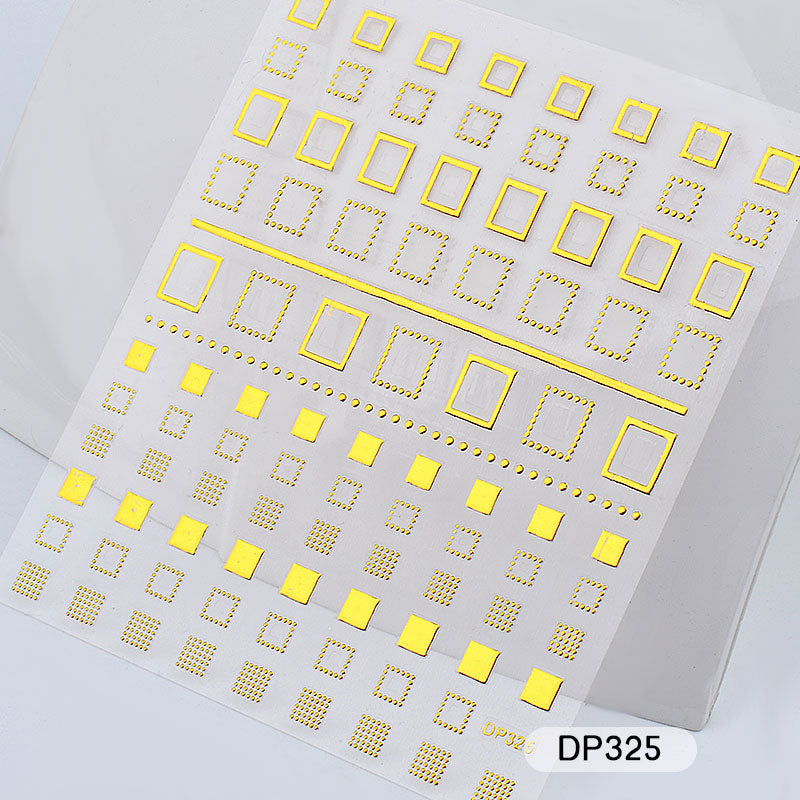 NS5D015  ForLife 1 Sheet Metallic Nail Art Stickers Mixed Geometric Patterns 3d Gold Hollow Adhesive Sticker Decoration