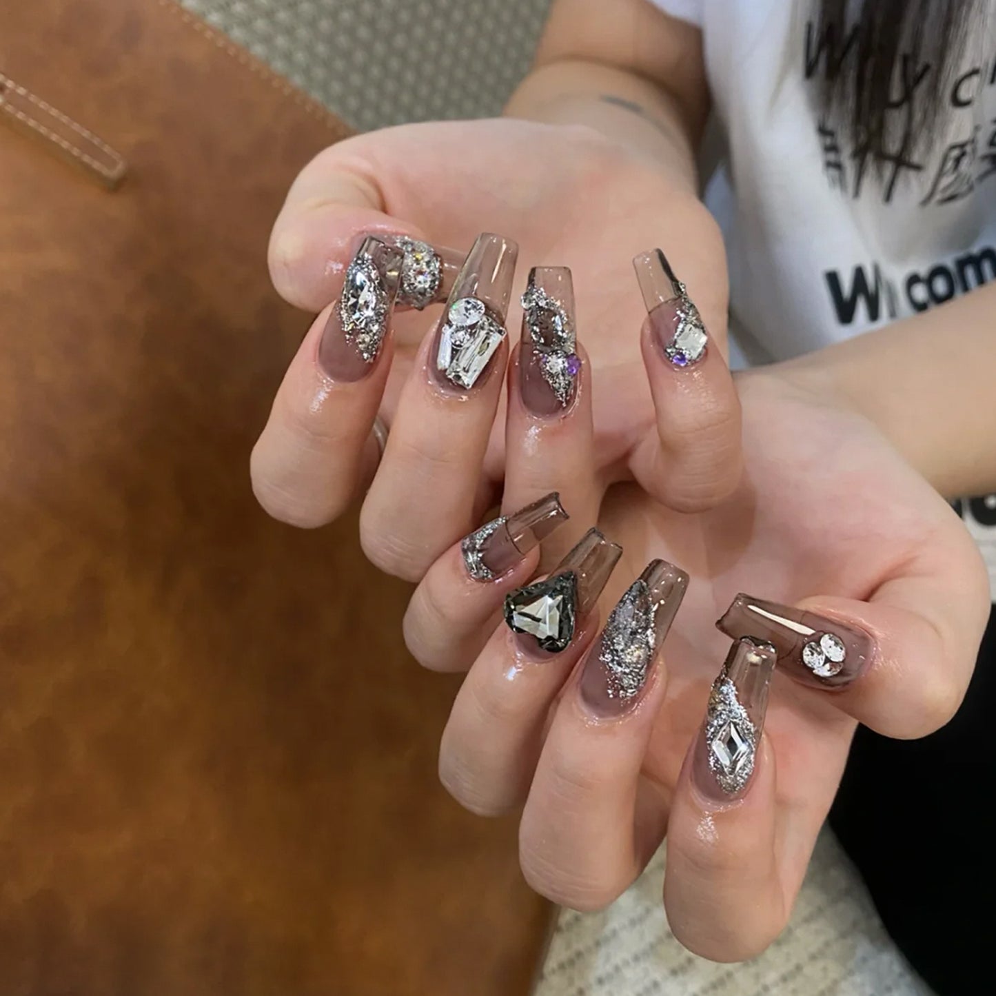 NZJ027 Large Nail Art Rhinestone Pointed Bottom Crooked Heart High Quality Glass Stone Fashion Fingernail DIY Decoration Accessories
