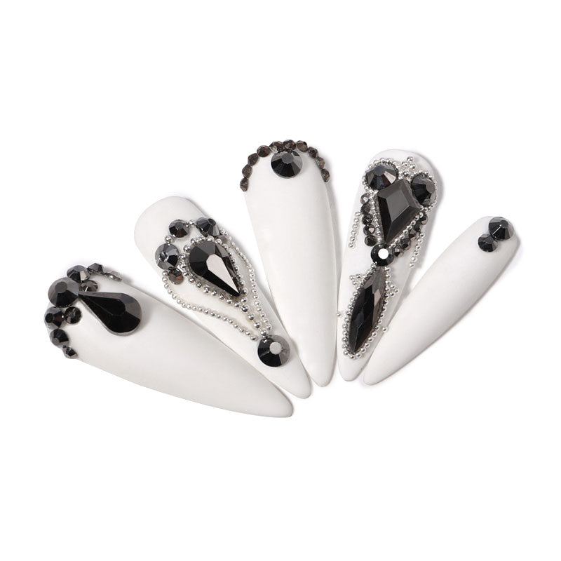 NRB008 Crystal black Nail Art Mix Shape Fancy Shaped In Box Flat Bottom Glass nail rhinestone art decoration black rhinestones