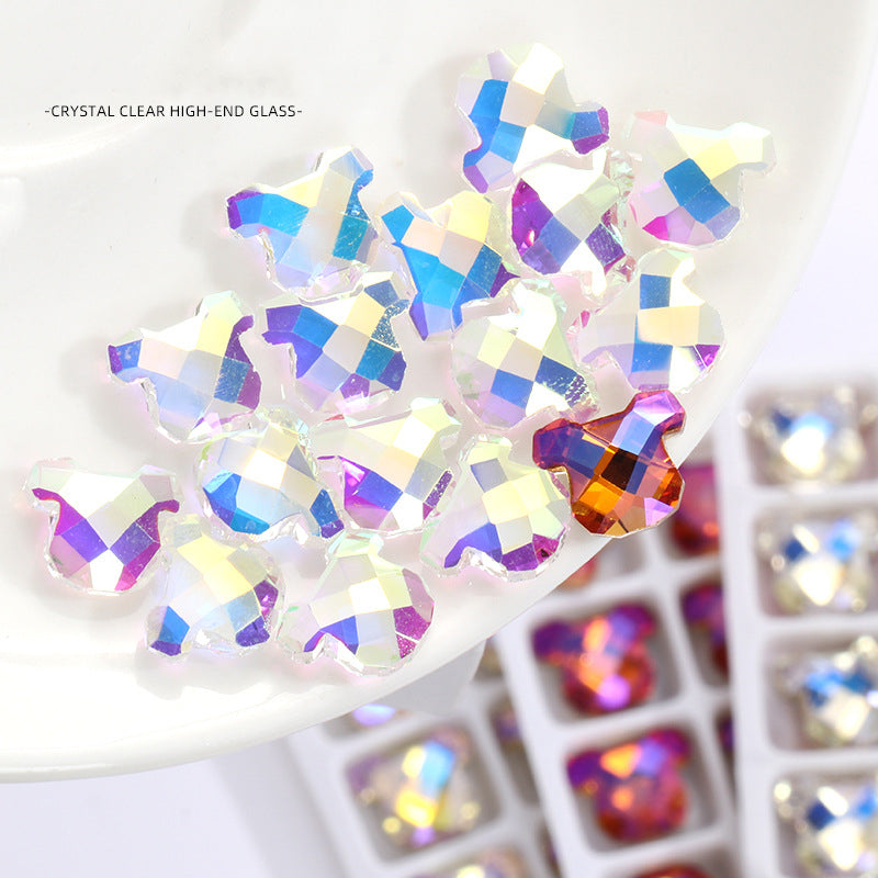 Nail Art Zircon Smart Bear Beating Preserving 3D Nail Jewelry Bear Christmas series 3D fancy shaped crystal stone pointback
