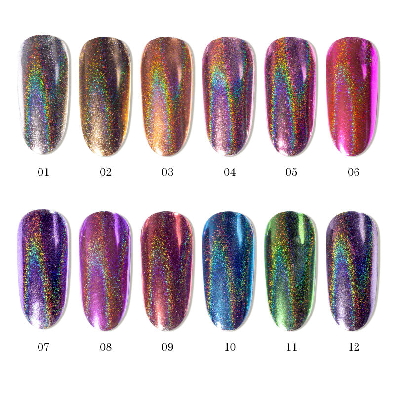 FNP111 12 Color Holographic Nail Glitter Powder Set Shining Pigment Laser Paillettes Mermaid Flakes Nail Art Decoration