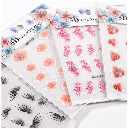 NS5D029  New new thin and transparent 5D embossed craftsmanship flower series nail stickers