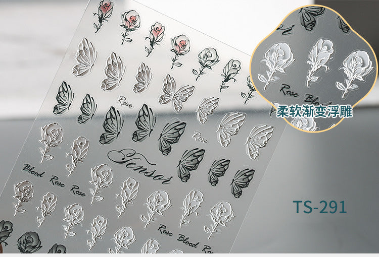 NS5D001 New Summer Nail Leave 5D Nail Sticker Adhesive Decal Summer Drinking Fruit Slider Laser Nail Art Decoration Manicure Wrap 3D