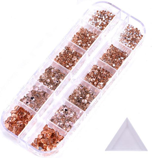 NRS016 ForLife Hot sale style glass flat bottom rhinestone 12 grid set nail art rhinestone shiny crystal nail art accessories