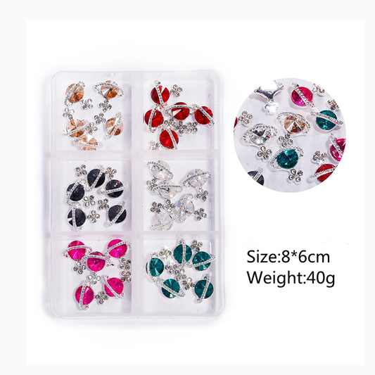 NZJ064 New Snake Planet Zircon Rhinestone Six-Grid Alloy Jewelry Wholesale 2022 New Nail Art Alloy Jewelry Vintage big drill pile drill