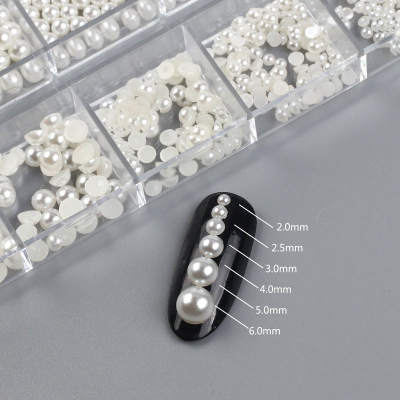 NDE006 ForLife Mixed Pearl Ornaments Rice White Pure White Illusion Color Flat Bottom Round Nails UV Gel 3d Nail Art Decoration