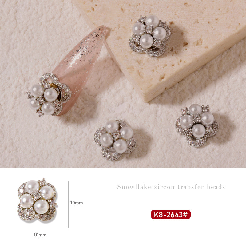 NZJ054 High-quality New Year Nail Art Transfer Beads Zircon Snow Pearl Rotatable Luxury Nail Rhinestone Accessories