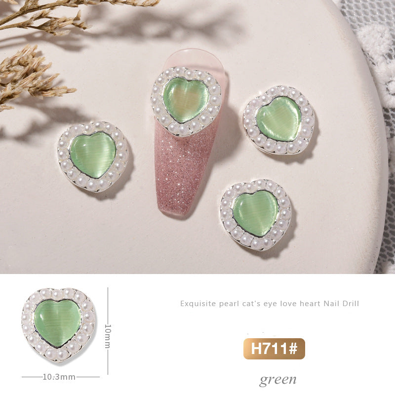 NZJ013 Nail Art Pearl Heart Jewelry Alloy Exquisite Inlaid Color Opal Nail Art Decoration