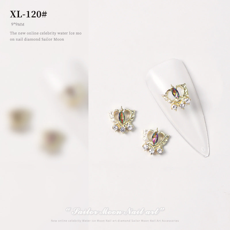 NZJ068 Loving Heart Nail Decorations Valentine's Day Luxury Diamond Gilding Charms Glitter Hearts Shape Rhinestones Nail Supplies