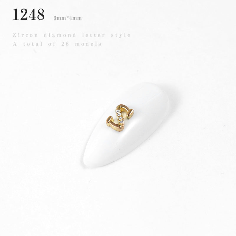 NZJ056 Alloy Crystal Nail Rhinestones 3d Charm 26 letters Decorations Metal Studs Zircon jewelry For DIY Nail Art