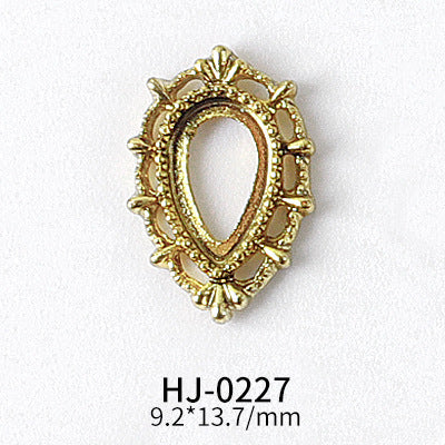NZJ044 Gold Heart Rectangle Waterdrop Metal Frame with Rainbow Shell Nail Alloy Art Charms Deco Nail Stickers Decals Tools