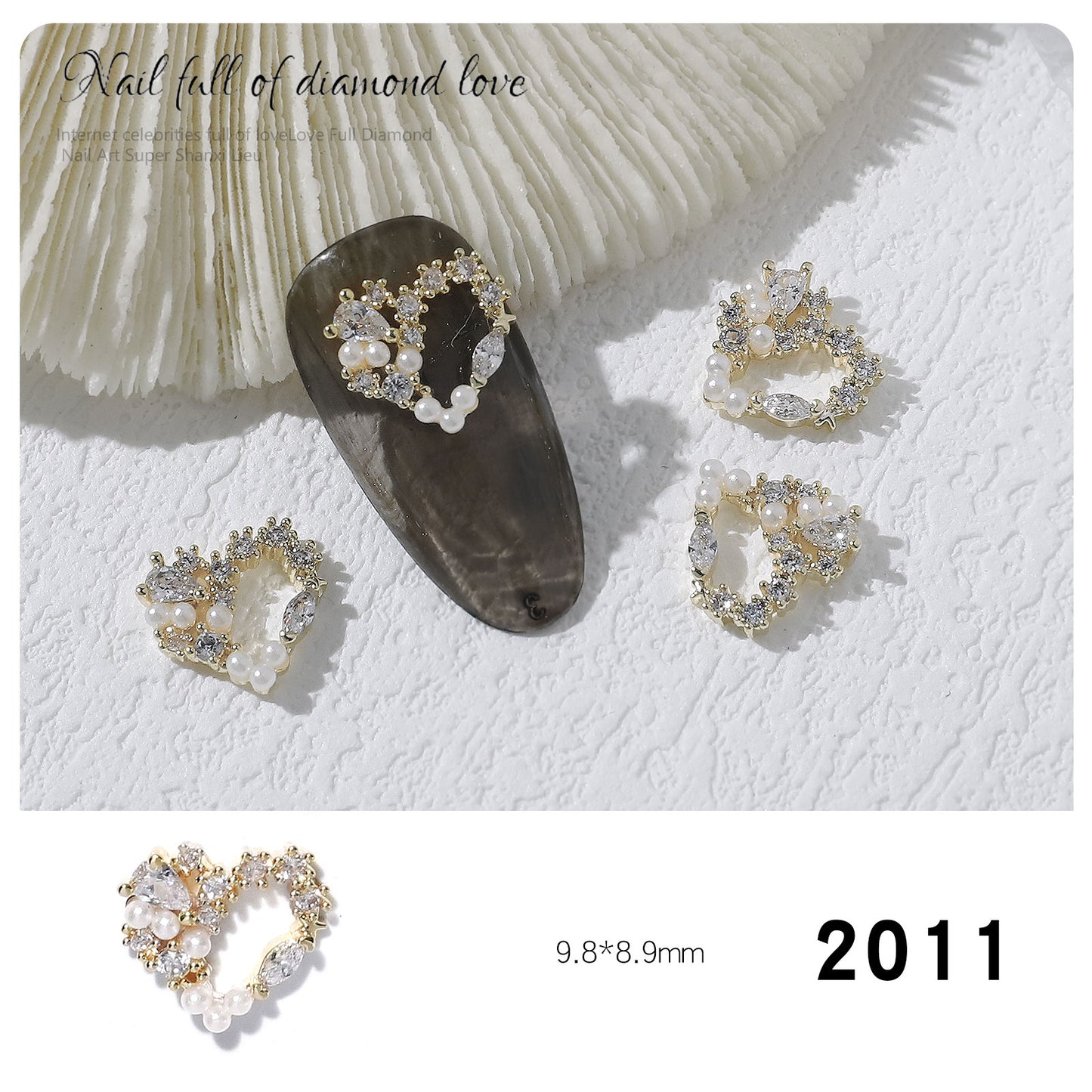 NZJ058 New Nail Art Love Heart Diamond Jewelry Japanese Shiny Heart Shaped Zircon Nail Decoration Diamond Accessories