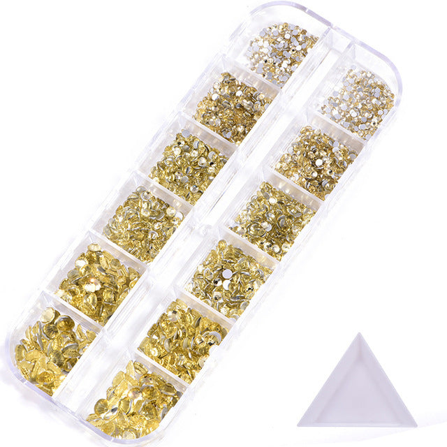 NRS016 ForLife Hot sale style glass flat bottom rhinestone 12 grid set nail art rhinestone shiny crystal nail art accessories