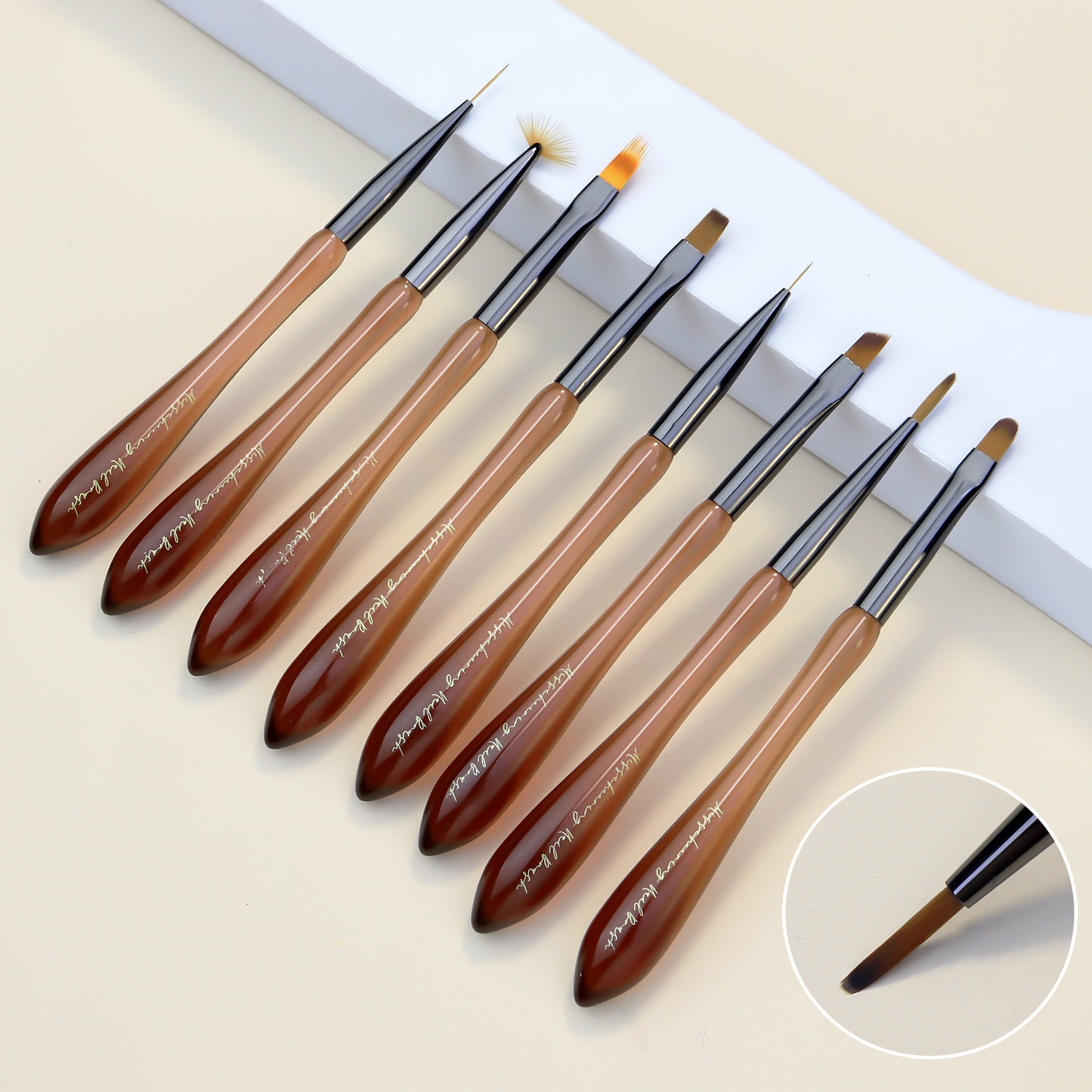 NBR045 Japanese New acrylic translucent coffee color gourd nail brush 8 styles painting smudge carving pen