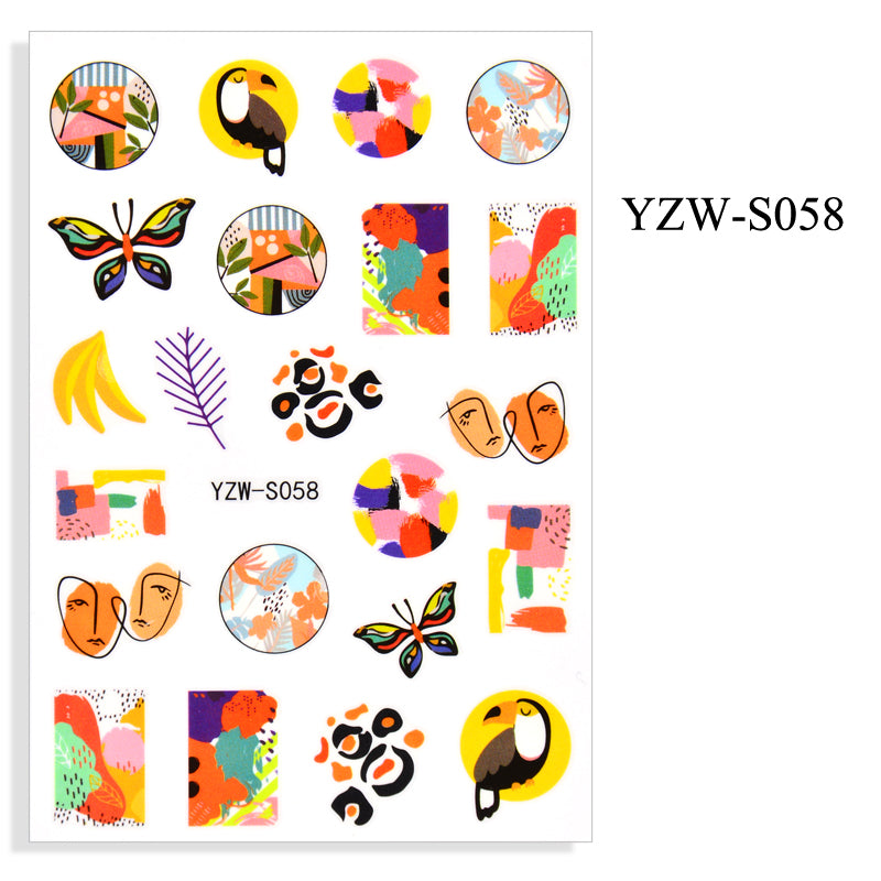 NS5D003 Hot Sale Simple Line Geometric Face Nail Sticker Avocado Fruit Nail Sticker 3d