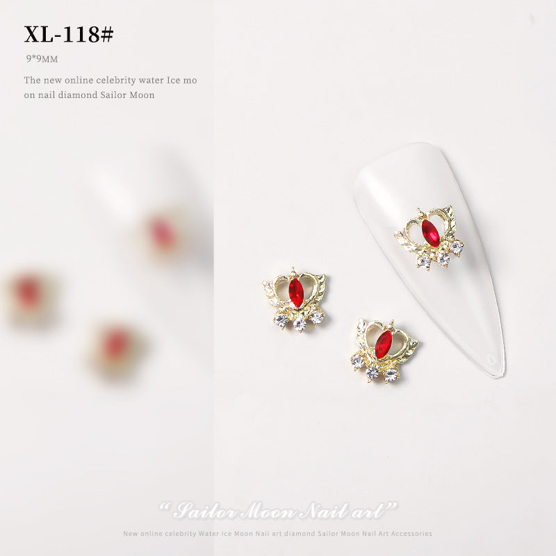 NZJ068 Loving Heart Nail Decorations Valentine's Day Luxury Diamond Gilding Charms Glitter Hearts Shape Rhinestones Nail Supplies
