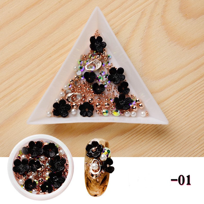 NDE015 ForLife 3D Nail Art Rhinestones Decoration Five Petals Flower Gold Pearls Decorations Nail Art Sticker Tool Manicure Art