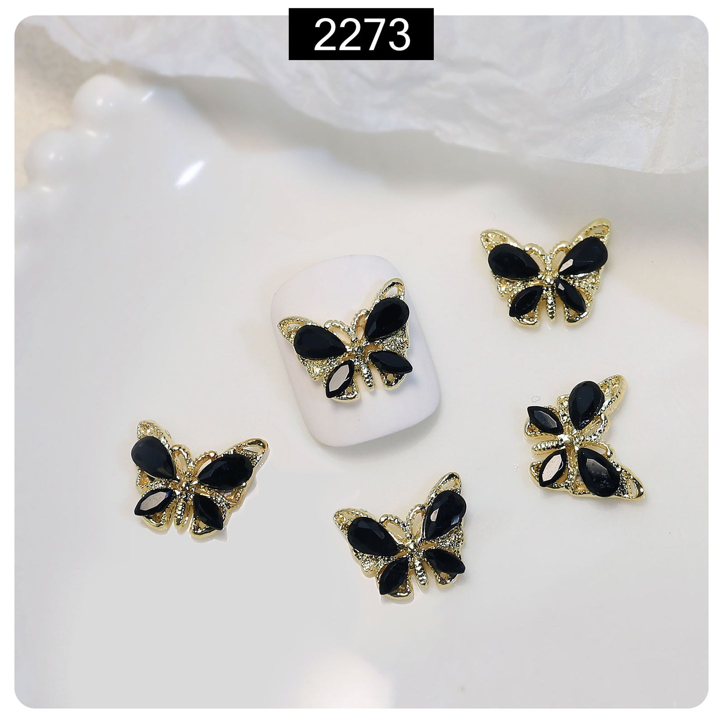 NZJ049 New luxury shiny 3D alloy crystal butterfly zircon nail accessories wholesale