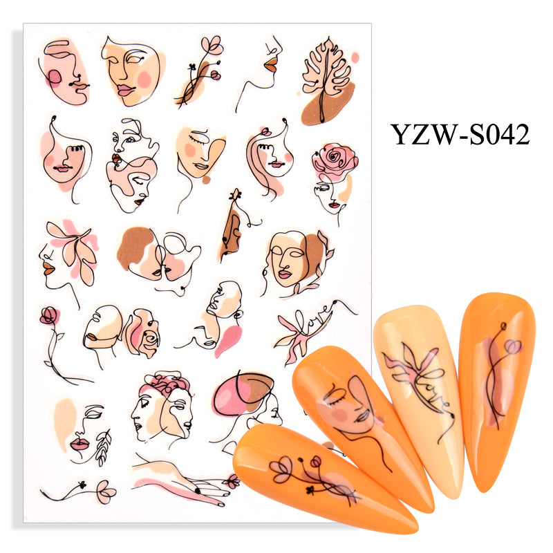 NS5D003 Hot Sale Simple Line Geometric Face Nail Sticker Avocado Fruit Nail Sticker 3d