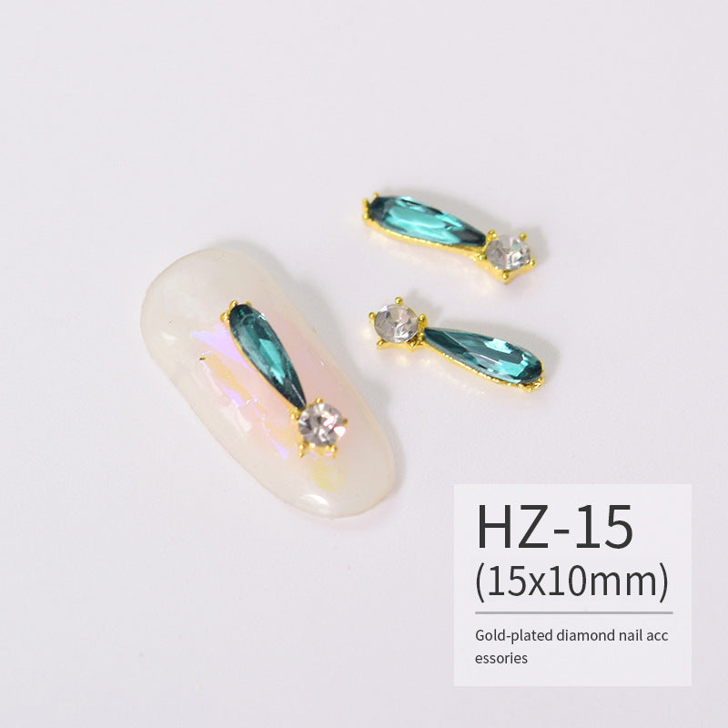 NZJ004 Luxury Metal Heart Alloy Nail Charms 3D Nail Art Rhinestone Crystal Zircon For Manicure Decoration Accessories