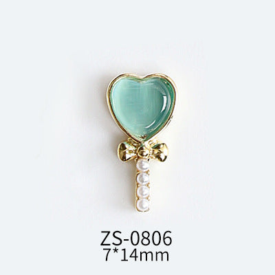NZJ047 Lollipop Design 3D Nail Art Charms Heart Shaped Cat's Eye Stone Design Manicure Jewelry For Nail Art Decoration