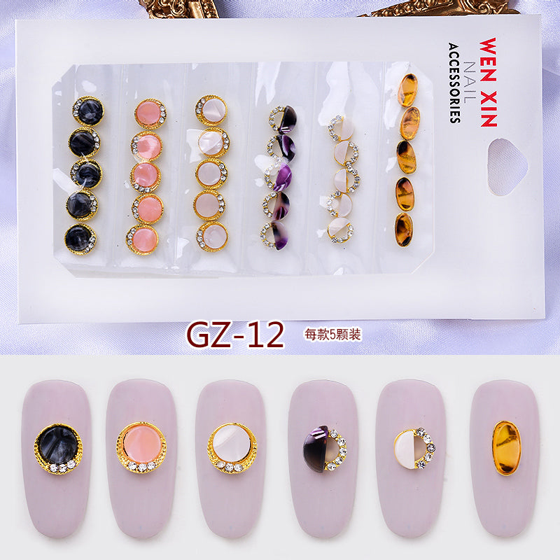 NRS007 ForLife 6 Grid Pack Flatback Nail Art Crystal Rhinestones Zircon Decorations 3d Alloy Retro Nail Accessories DIY tools