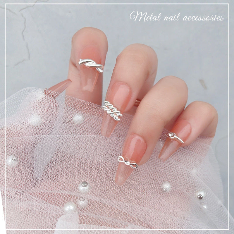 NZJ011 20Pcs/bag Braided Twist Rope Metal Nail Art Jewelry Hollow Rope Knot Zircon Jewelry Alloy Nail Art Decorations