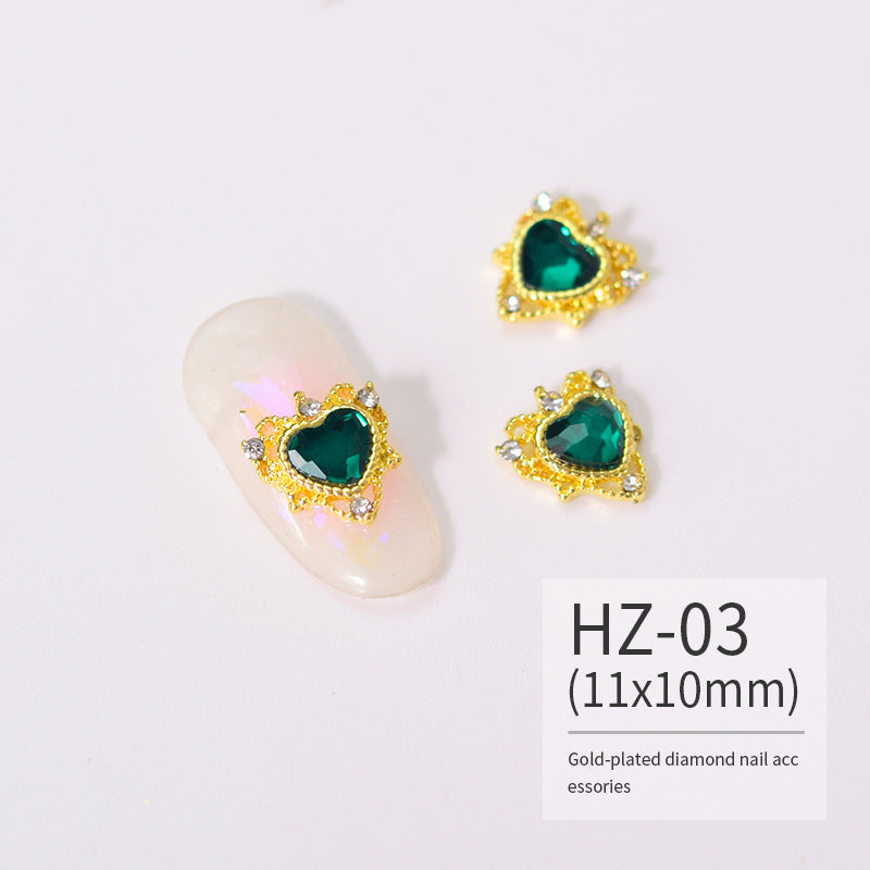 NZJ004 Luxury Metal Heart Alloy Nail Charms 3D Nail Art Rhinestone Crystal Zircon For Manicure Decoration Accessories