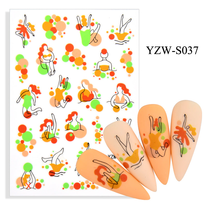 NS5D003 Hot Sale Simple Line Geometric Face Nail Sticker Avocado Fruit Nail Sticker 3d