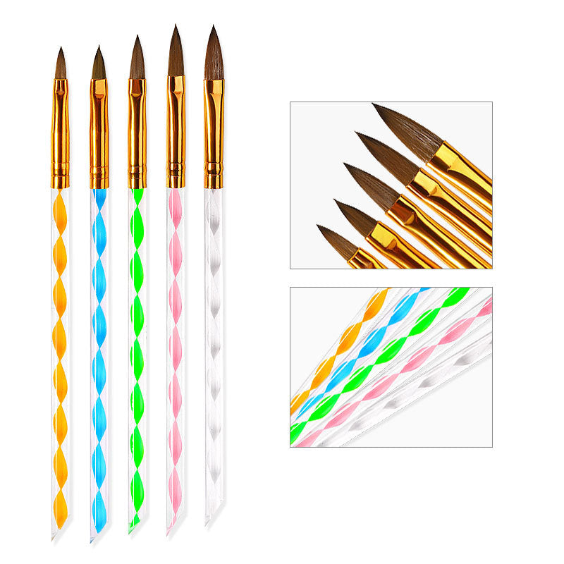 NBR030 Factory wholesale nail salon special spiral nail brushes 5 sets of acrylic brush mink hair crystal pen nail tools