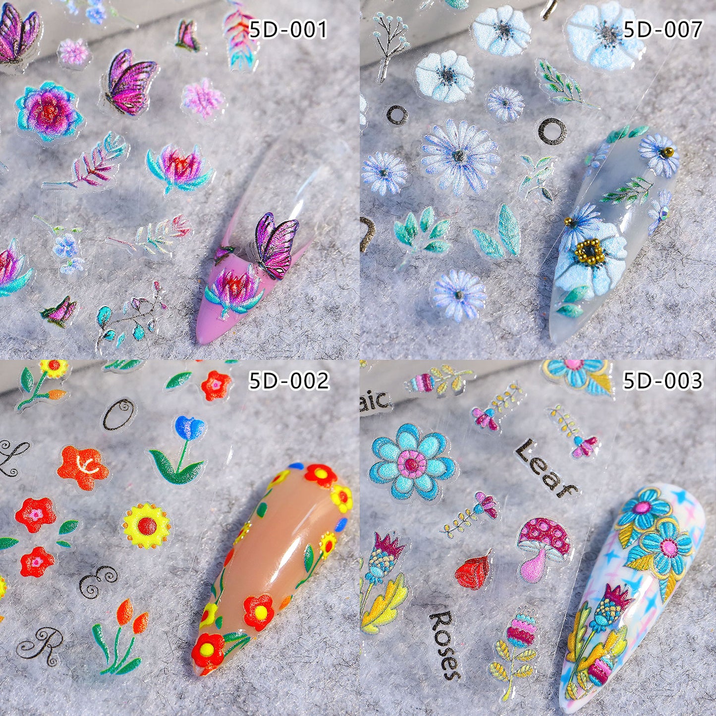 NS5D004  Nail Sticker 5D Embossed Flower Cartoon Donut Butterfly Love Series Nail Sticker 3D