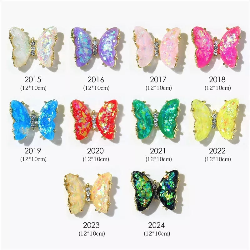NZJ030 3D Crystal Butterfly Nail Art Charms Aurora Clear Glass Rhinestone AB Color Shiny Alloy