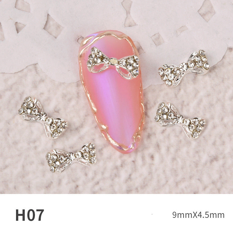NZJ060 new Bowknot Nail Jewelry Shiny Japanese Alloy Rhinestone Nail Jewelry Pearl Diamond Jewelry