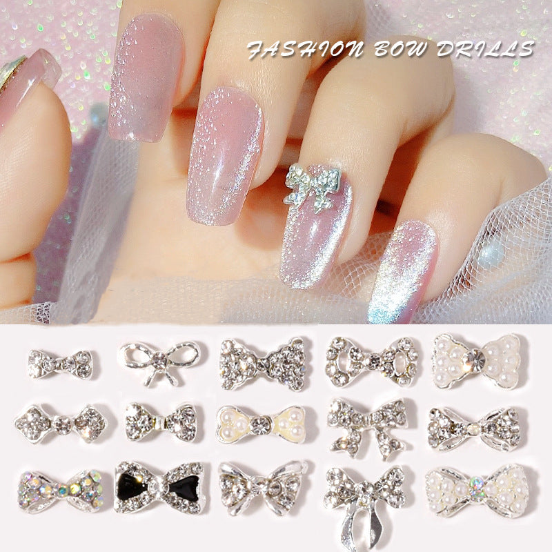 NZJ060 new Bowknot Nail Jewelry Shiny Japanese Alloy Rhinestone Nail Jewelry Pearl Diamond Jewelry