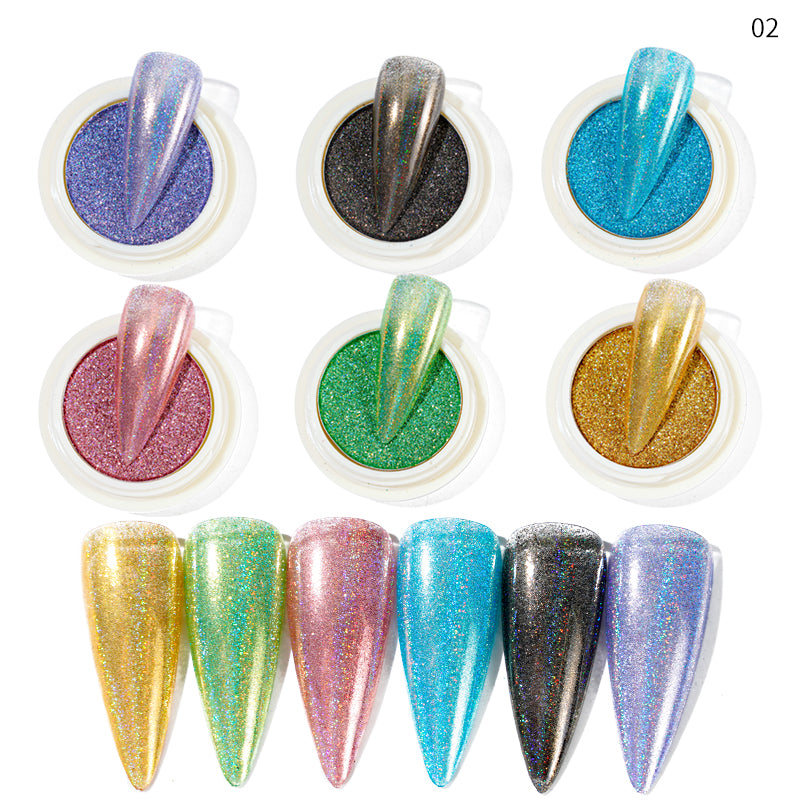 FNP051  Hot-selling 6 Pcs/set Holographic Solid Glitter Powder For Nail Art Decoration