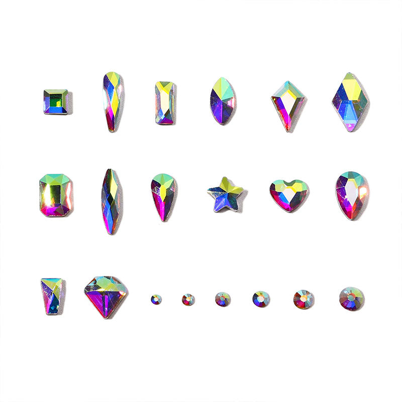 NRB018 21 Grids Mixed Color Micro Diamond Nail Art Flat Glass Round Shaped Rhinestone Box Nail Art Accessories DIY Set