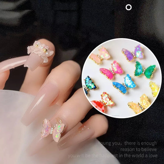 NZJ030  3D Crystal Butterfly Nail Art Charms Aurora Clear Glass Rhinestone AB Color Shiny Alloy