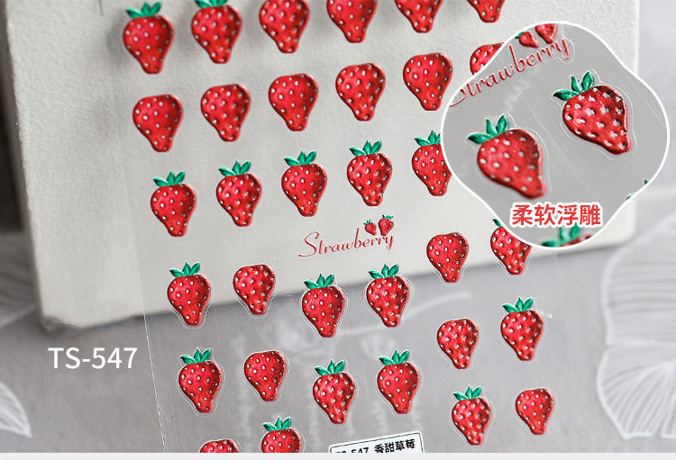 NS5D001 New Summer Nail Leave 5D Nail Sticker Adhesive Decal Summer Drinking Fruit Slider Laser Nail Art Decoration Manicure Wrap 3D