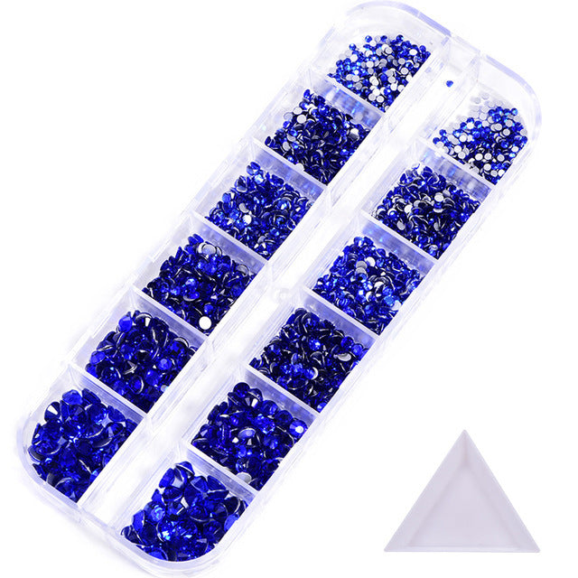 NRS016 ForLife Hot sale style glass flat bottom rhinestone 12 grid set nail art rhinestone shiny crystal nail art accessories