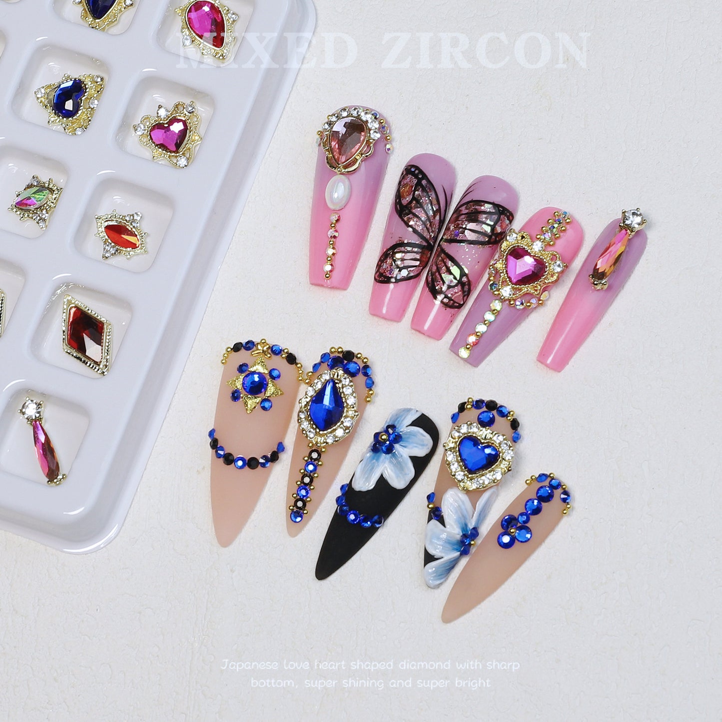 NZJ017 20pcs Blister Packaging Nail Art Rhinestone Alloy Inlaid Love Butterfly Nail Art Jewelry